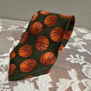 Structure Basketball Necktie Mens OS Green Orange Excellent 100% Silk USA Made